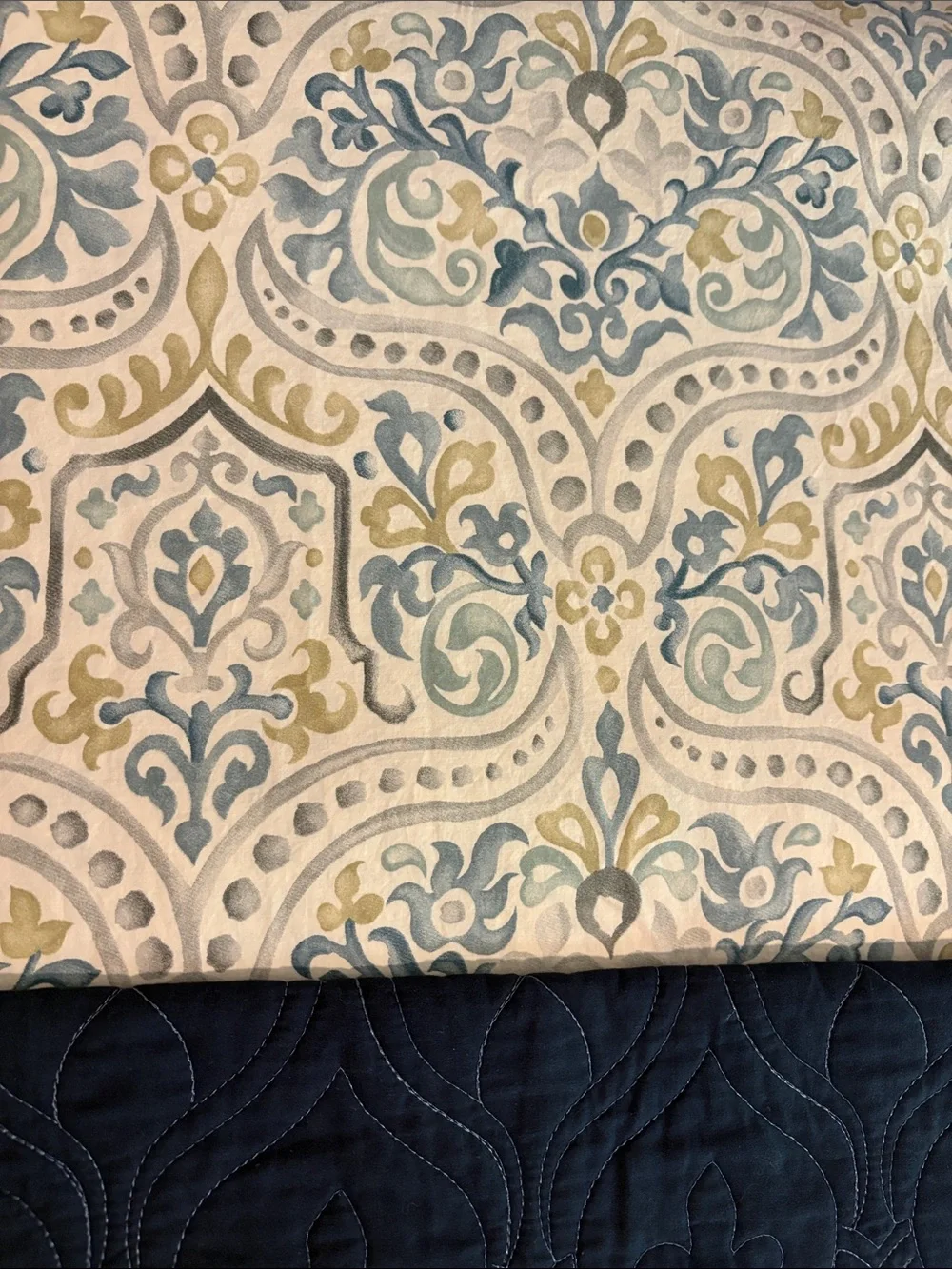 Deluxe Pottery Barn Duvet with Navy Quilted Coverlet with Paisley Shams